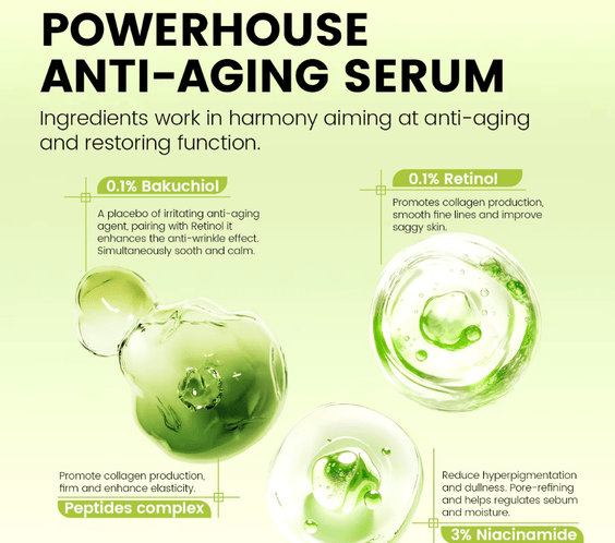 Person holding Luna Lift Facial Serum bottle against a purple background with molecular graphics.