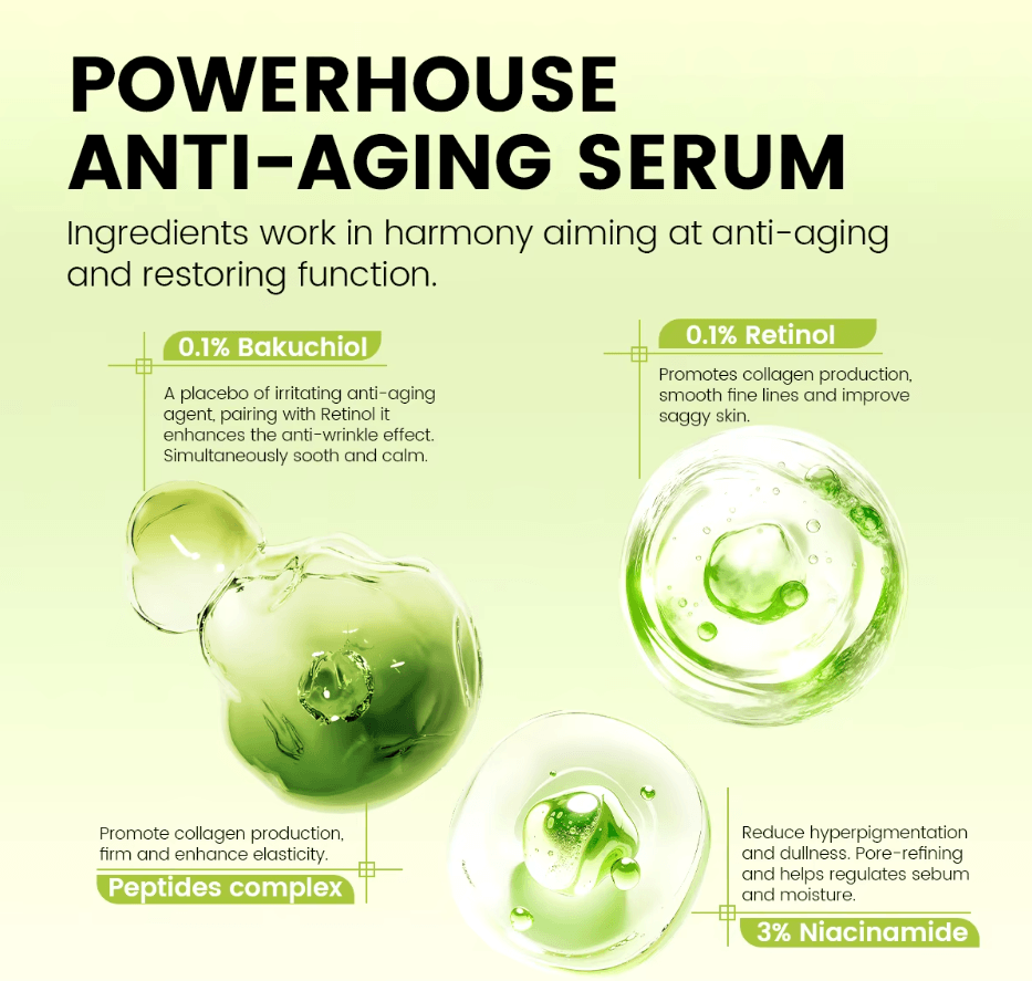 Person holding Luna Lift Facial Serum bottle against a purple background with molecular graphics.